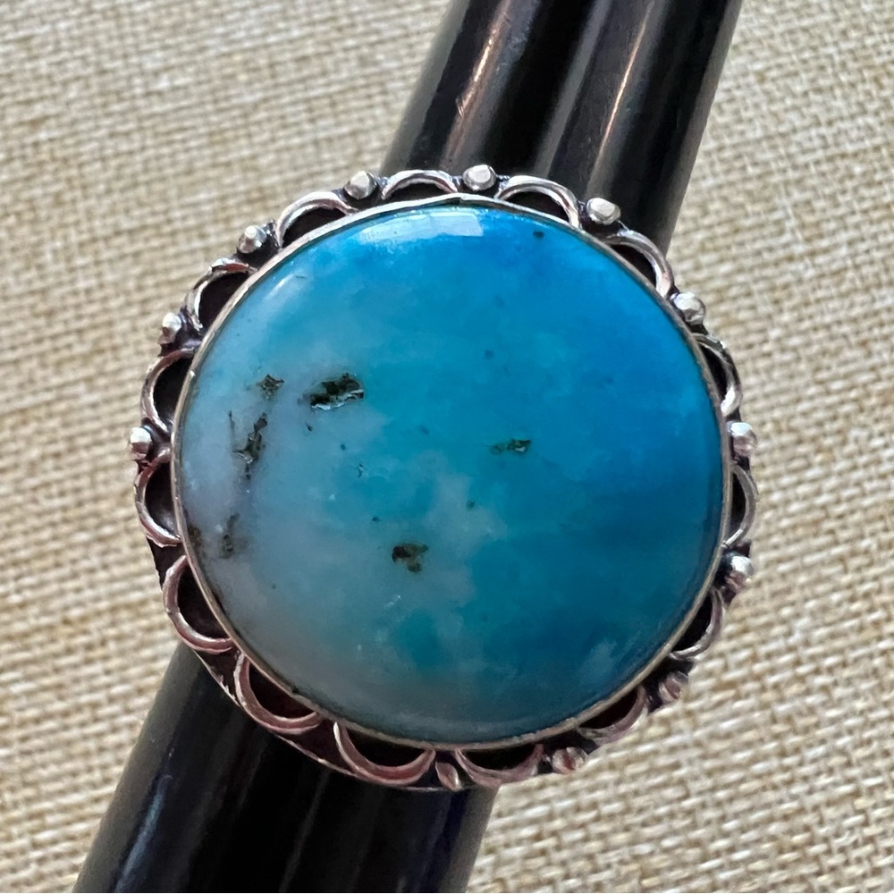 Blue Dendritic Round Statement Ring Size 8 - image 1